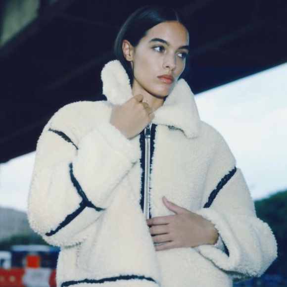 Zara Cream Teddy Jacket with Black Accents - Picture 3 of 8